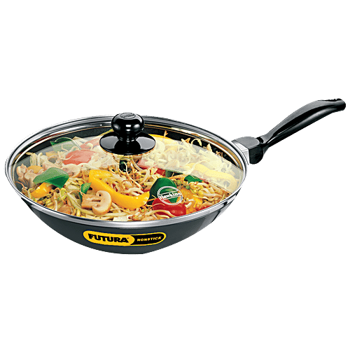 Hawkins Futura Hard Anodised Non-Stick Stir Deep Fry Pan - 26 cm, 3.25 mm, Glass Lid, NDL20G, 2 l  