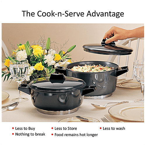 Hawkins Futura Hard Anodised Induction Base Cook N Serve Bowl/Handi - 24 cm,4.06 mm, With Lid, IACB30, 3 L  