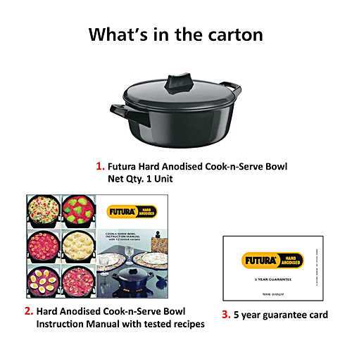 Hawkins Futura Hard Anodised Induction Base Cook N Serve Bowl/Handi - 24 cm,4.06 mm, With Lid, IACB30, 3 L  