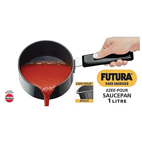 Hawkins Futura Hard Anodised Aluminium Saucepan - Ezee-Pour, 14 cm, 3.25 mm, With Handle, AS10, 1 L  Non Toxic, Non-Staining