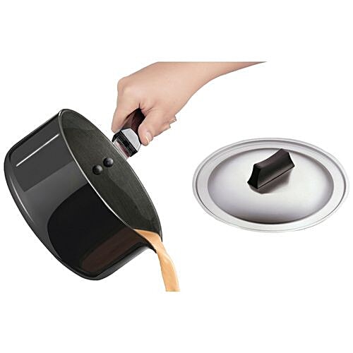 Hawkins Futura Hard Anodised Aluminium Saucepan - Ezee-Pour, 14 cm, 3.25 mm, With Steel Lid & Handle, AS10S, 1 L  Non Toxic, Non-Staining