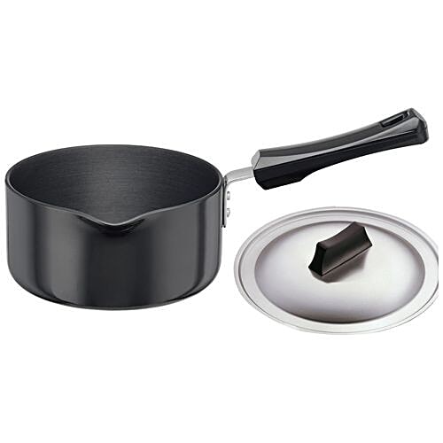 Hawkins Futura Hard Anodised Aluminium Saucepan - Ezee-Pour, 16 cm, 3.25 mm, With Steel Lid, With Handle, AS15S, 1.5 l  Non Toxic, Non-Staining