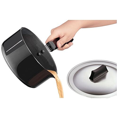 Hawkins Futura Hard Anodised Aluminium Saucepan - Ezee-Pour, 16 cm, 3.25 mm, With Steel Lid, With Handle, AS15S, 1.5 l  Non Toxic, Non-Staining