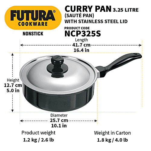 Hawkins Futura Hard Anodised Non-Stick Curry/Saute Pan - 24 cm, 3.25 mm, Stainless Steel Lid, NCP325S, 3.25 l  