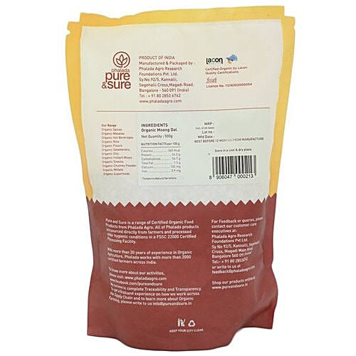 Phalada Pure & Sure Organic - Moong Daal, 500 g Pouch 