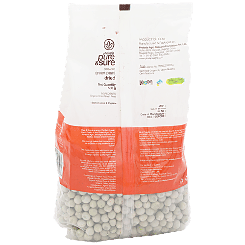 Phalada Pure & Sure Organic - Green Peas/Hirve Vatane Dried, 500 g Pouch 