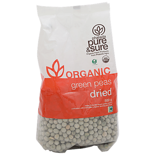 Phalada Pure & Sure Organic - Green Peas/Hirve Vatane Dried, 500 g Pouch 