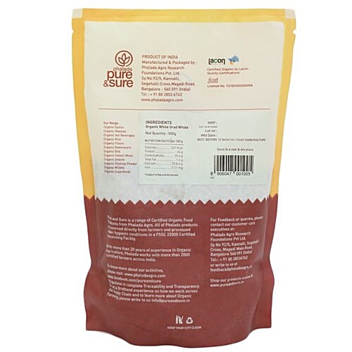 Phalada Pure & Sure Organic - Urad Daal, 500 g Pouch 