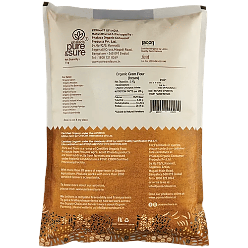 Phalada Pure & Sure Organic - Gram Flour (Besan/Besan Peeth), 1 kg Pouch 