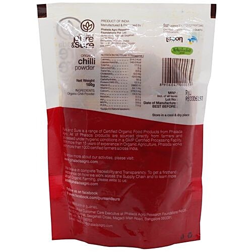 Phalada Pure & Sure Organic - Chilli Powder/Menasina Pudi, 100 g Pouch 