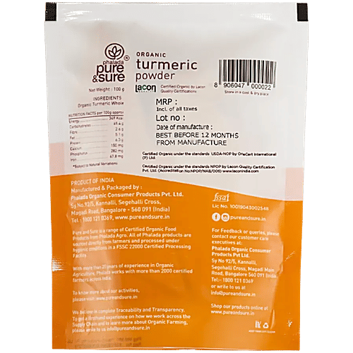 Phalada Pure & Sure Organic - Turmeric Powder, 100 g Pouch 