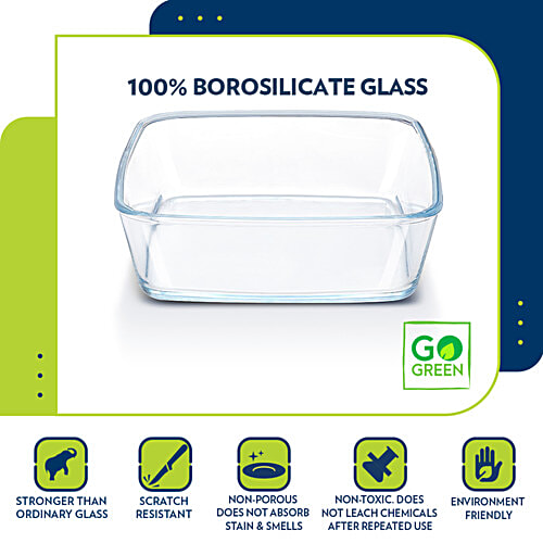 Borosil Square Glass Baking Microwave Safe & Oven Safe Dish - Borosilicate Glass, Transparent, 1.6 L  Microwave Safe