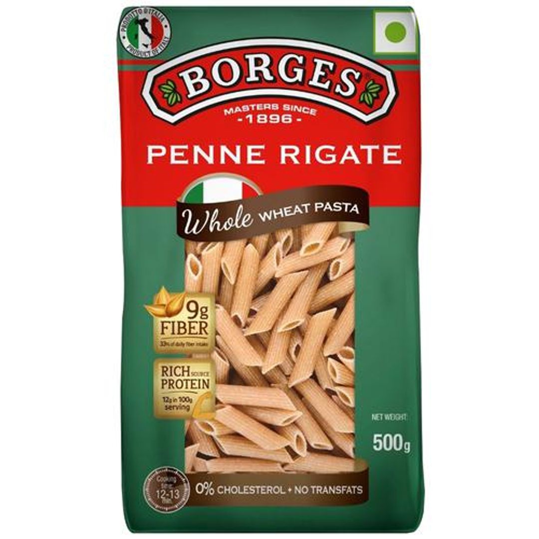 BORGES Whole Wheat Pasta - Penne Rigate, 500 g Pouch