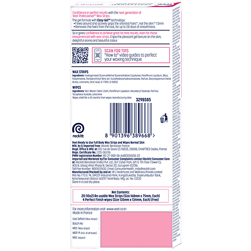 Veet Professional Waxing Strips Kit - For Normal Skin, 20 pcs  