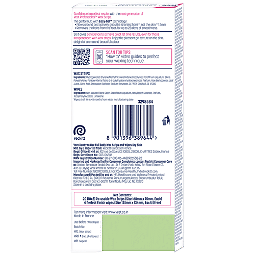 Veet Professional Waxing Strips Kit - For Dry Skin, 20 pcs