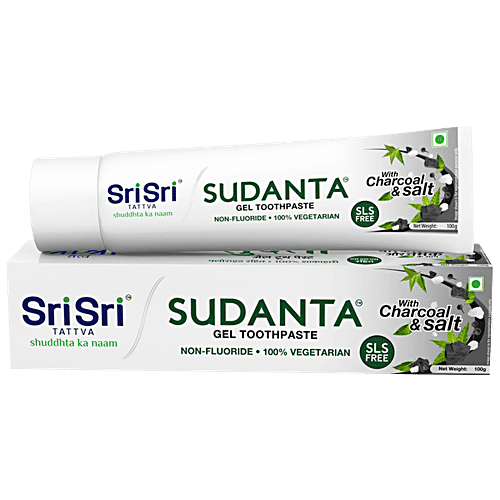 Sri Sri Tattva Sudanta Gel Toothpaste, 100 g  Fluoride-Free Toothpaste with Cloves Charcoal Bakul & More