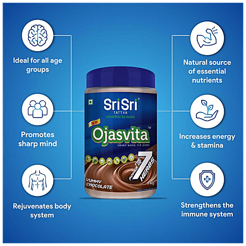 Sri Sri Tattva Ojasvita Chocolate Powder, 1 Kg - Drink Mix For Sharp Mind &  Body, 1 kg Tin Power of the 7 Herbs