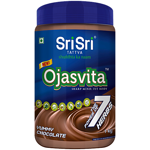 Sri Sri Tattva Ojasvita Chocolate Powder, 1 Kg - Drink Mix For Sharp Mind &  Body, 1 kg Tin Power of the 7 Herbs