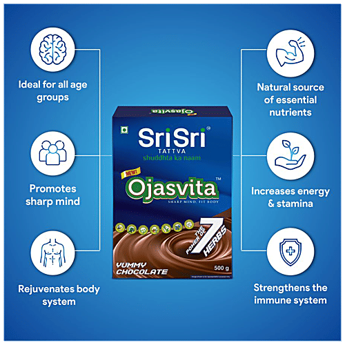 Sri Sri Tattva Ojasvita Chocolate Powder, 500 g - Drink Mix For Sharp Mind &  Body, 500 g Carton Power of the 7 Herbs