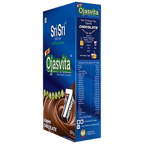 Sri Sri Tattva Ojasvita Chocolate Powder, 500 g - Drink Mix For Sharp Mind &  Body, 500 g Carton Power of the 7 Herbs