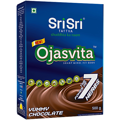 Sri Sri Tattva Ojasvita Chocolate Powder, 500 g - Drink Mix For Sharp Mind &  Body, 500 g Carton Power of the 7 Herbs