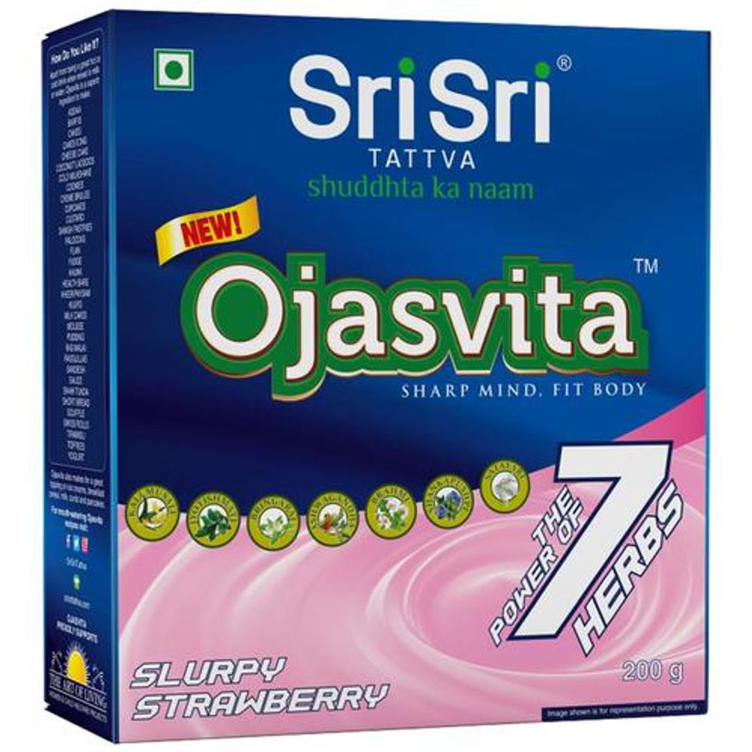 Sri Sri Tattva Ojasvita Strawberry Powder, 200g - Drink Mix for Sharp Mind & Healthy Body, 200g Carton