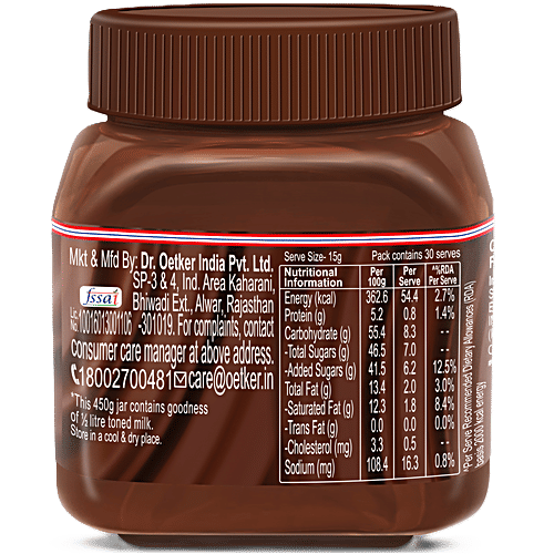 Dr.Oetker FunFoods Chocolate Milk Spread, 450 g Zero Trans Fat