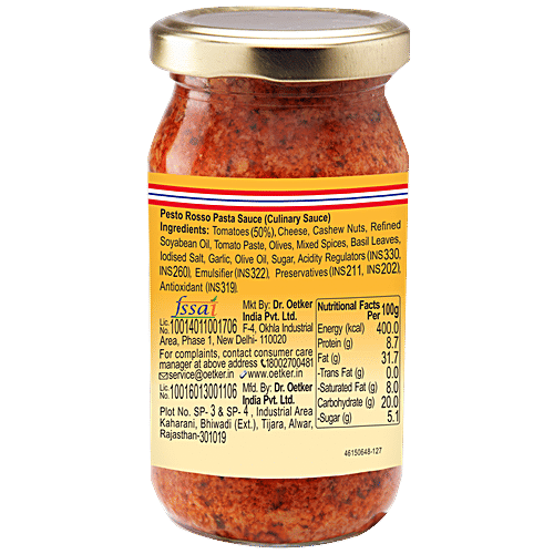 Dr.Oetker Funfoods Pesto Rosso Pasta Sauce, 140 g No Added Colour, Trans Fat Free