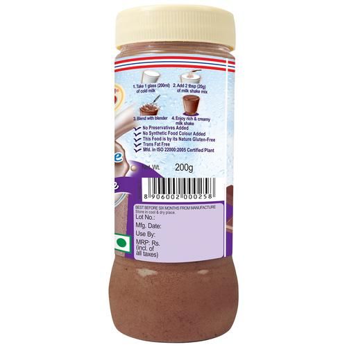 Dr. Oetker Milk Shake Mix - Chocolate, 200 g Pet No Preservatives Added, Trans Fat Free
