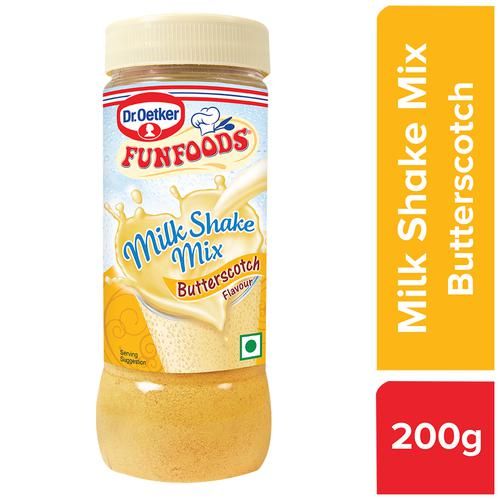 Dr. Oetker FunFoods Milk Shake Mix - Butterscotch Flavour, 200 g Pet No Preservatives Added, Trans Fat Free
