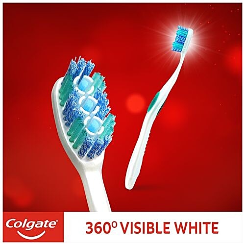 Colgate 360 Degree Visible White Medium Bristle Toothbrush, 1 pc Whitening Cups & Polishing Bristles