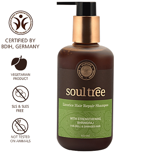 Soultree Ayurvedic Licorice Hair Repair Shampoo - with Strengthening Bhringraj, For Dull & Damaged Hair, 250 ml SLS & SLES Free