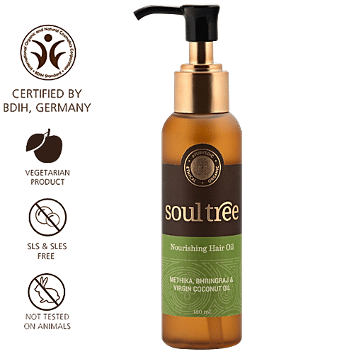 Soultree Ayurvedic Nourishing Hair Oil - Methika, Bhringaraj & Virgin Coconut Oil, SLS & SLES Free, 120 ml  SLS & SLES Free