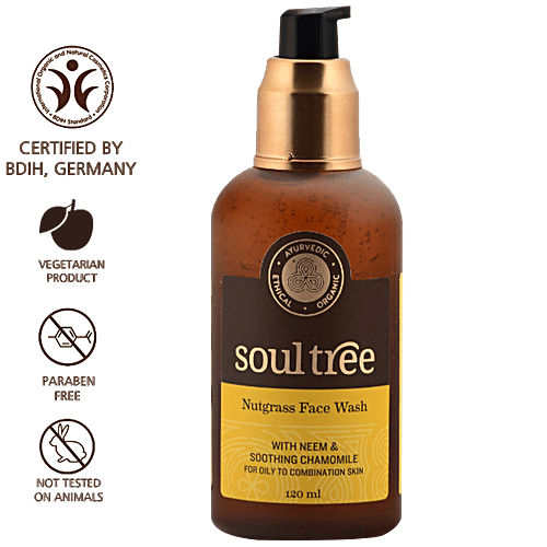Soultree Ayurvedic Nutgrass Face Wash - with Neem & Soothing Chamomile, For Oily to Combination Skin, Paraben Free, 120 ml  Paraben Free