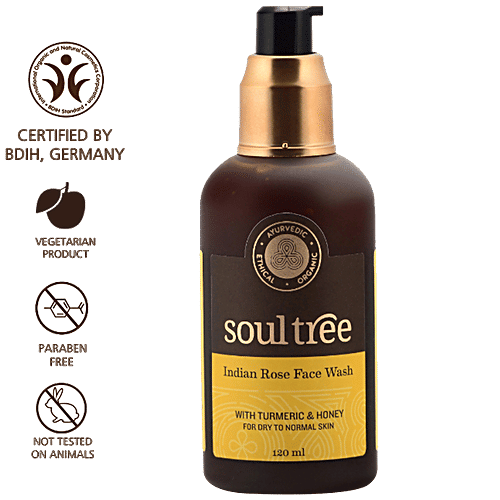 Soultree Ayurvedic Indian Rose Face Wash - with Turmeric & Honey, For Dry to Normal Skin, Paraben Free, 120 ml  Paraben Free