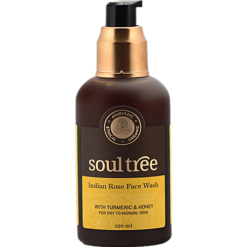 Soultree Ayurvedic Indian Rose Face Wash - with Turmeric & Honey, For Dry to Normal Skin, Paraben Free, 120 ml  Paraben Free