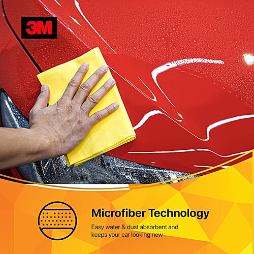 3M Auto Care Microfibre Fabric Cloth - Yellow, 1 pc Non-Scratching & Lint Free, Quickly Entraps Dust & Sand