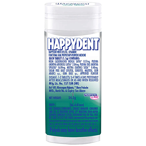 Happydent  White Sugarfree Spearmint Flavour Chewing Gum - With Xylitol, 24.2 g Tube 