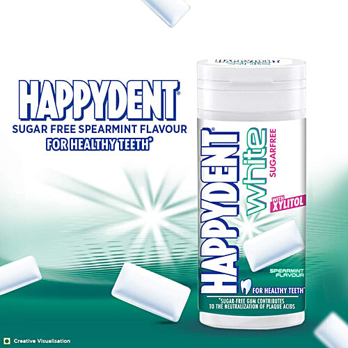 Happydent  White Sugarfree Spearmint Flavour Chewing Gum - With Xylitol, 24.2 g Tube 