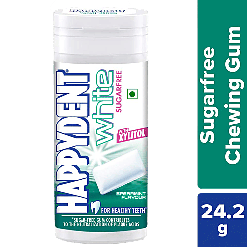 Happydent  White Sugarfree Spearmint Flavour Chewing Gum - With Xylitol, 24.2 g Tube 