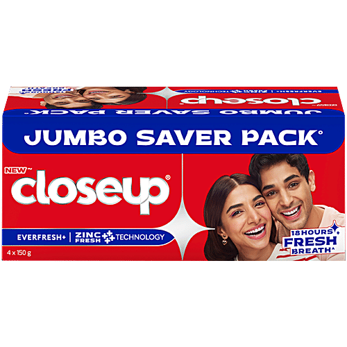 Closeup Toothpaste, 150 g (Pack of 4) Zinc Fresh Technology, Long lasting 18 Hours Of Fresh Breath & White Teeth