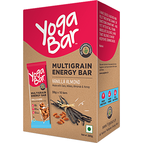 Yoga Bar Multigrain Energy Bar - Vanilla Almond, Healthy Snack, High In Protein & Fibre, 38 g (Pack of 10) High Fibre, High Protein