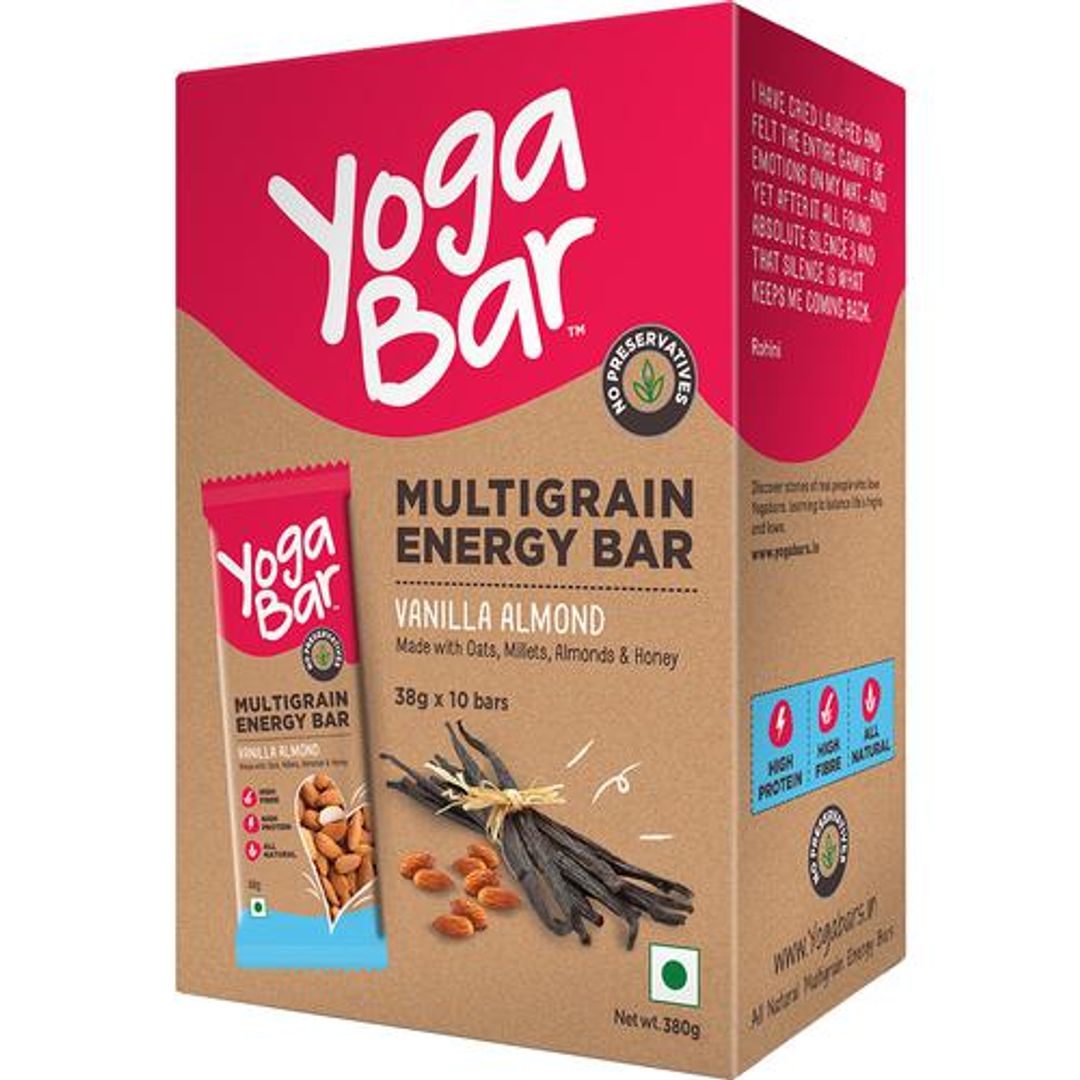 Yoga Bar Multigrain Energy Bar - Vanilla Almond, Healthy Snack, High In Protein & Fibre, 38 g (Pack of 10)