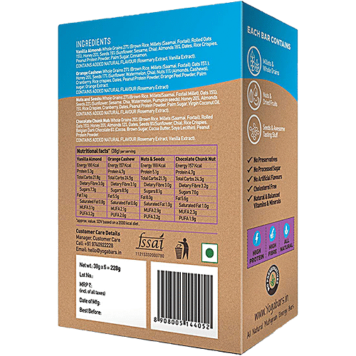 Yoga bar Multigrain Variety Energy Bar - Chocolate, Vanilla Almonds, Cashew Orange & Nuts & Seeds, 38 g Pack of 6 