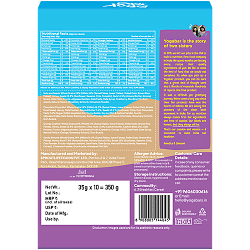 Yoga Bar Multigrain Energy Bars - Assorted Flavours, 350 g (10 x 35 g) Energising Snack
 Wholesome Ingredients