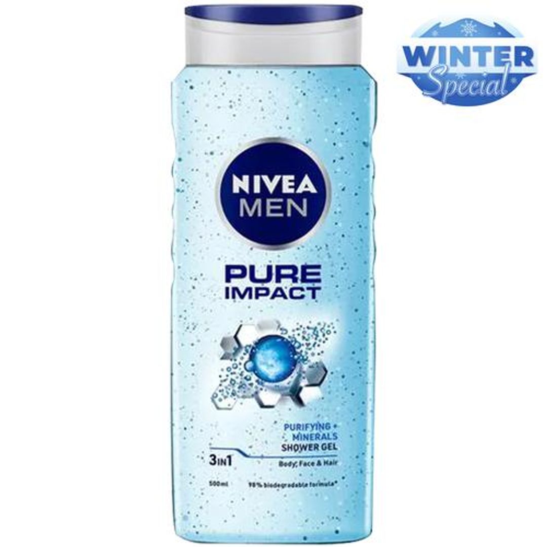 NIVEA Pure Impact Shower Gel - With Micro Particles, Purifying, Freshness, For Body, Face & Hair, 500 ml 