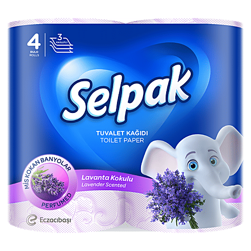 Selpak Lavender Toilet Paper Rolls - 3 Ply, 4 pcs Pouch 