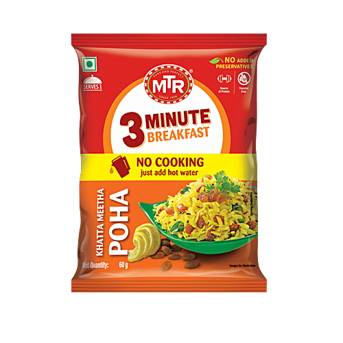 MTR Khatta Meetha Poha, 60 g Pouch Natural Goodness of Grains, No Added Preservatives