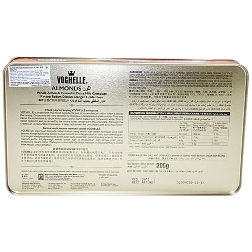 Vochelle Whole Almonds Coated in Diary Milk Chocolate, 205 g Box 