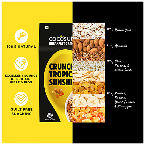 Cocosutra Cereal - Granola, Crunchy Tropical Sunshine, Breakfast Cereal With Oats, Nuts, Seeds & Dry Fruits, 300 g  Crunchy Tropical Sunshine
 Natural